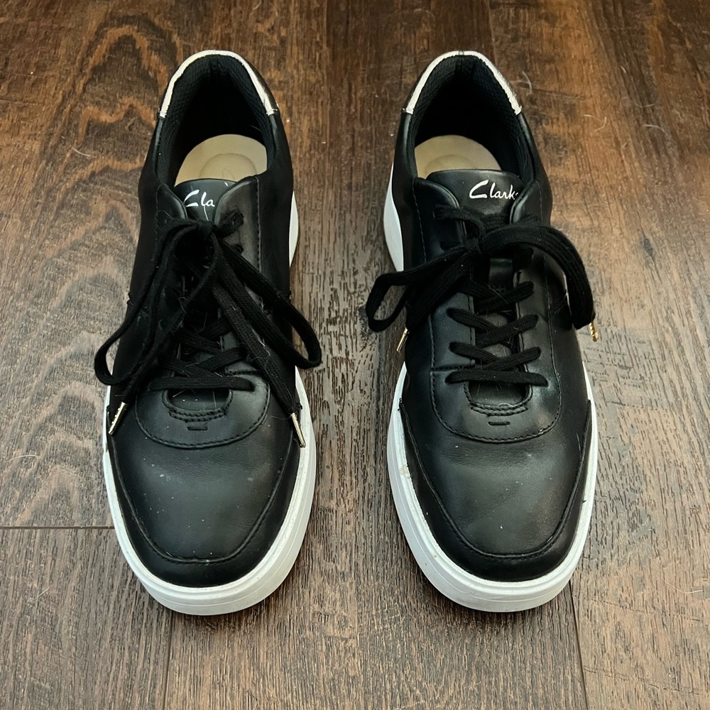 Clarks Women's Black Sneakers with White Soles